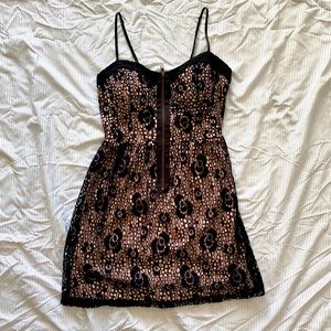 Black and Nude Party Cocktail Dress